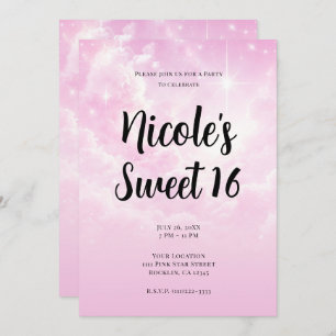 Invitation Coton rose bonbons Nuages Starry Sky Sweet 16 Part