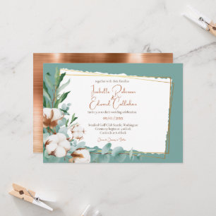 Invitation Coton-tiges de mariage sarcelle de feuille de cuiv