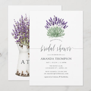 Invitation Cottage Chic Aquarelle Lavande Enterrement de Vie 