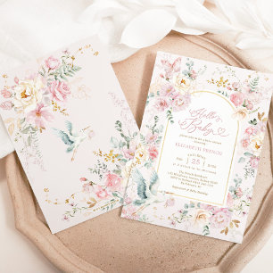Invitation Cottage Chic Fleur sauvage Stork Baby Girl Douche
