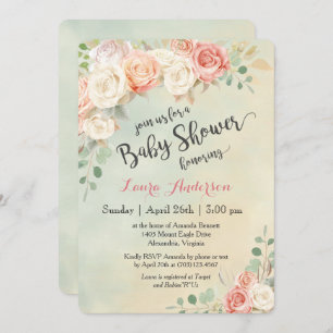 Invitation Cottage Chic Roses Vintages Baby shower