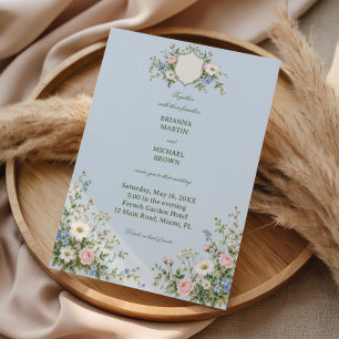 Invitation Cottage Floral Crest Bleu Poudre