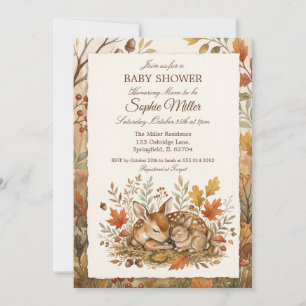 Invitation Cottagecore Fête de Naissance Faon & Lapin de la F