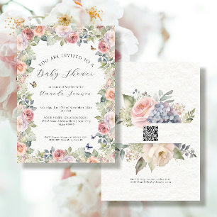 Invitation Cottagecore Floral Roses roses roses sur Papillons
