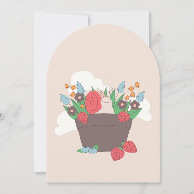 Invitation cottagecore fraises escargots jardin (Devant)
