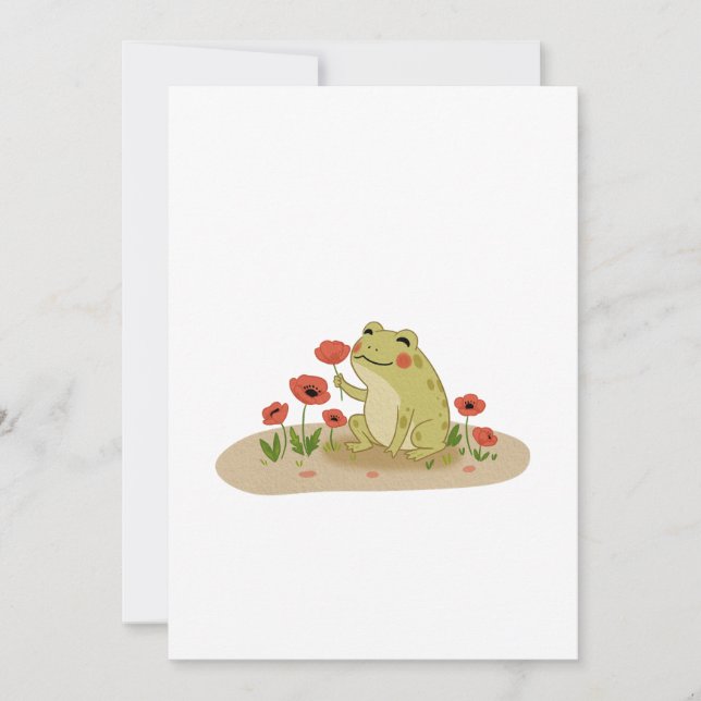 Invitation Cottagecore Grenouille avec Coquelicots (Devant)