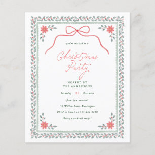 Invitation Cottagecore Noël Ruban Aquarelle Économ