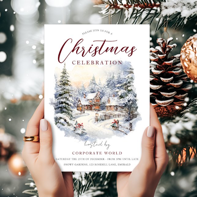Invitation Cottages neigeux Arbres de Noël d'entreprise Fête  (Créateur téléchargé)