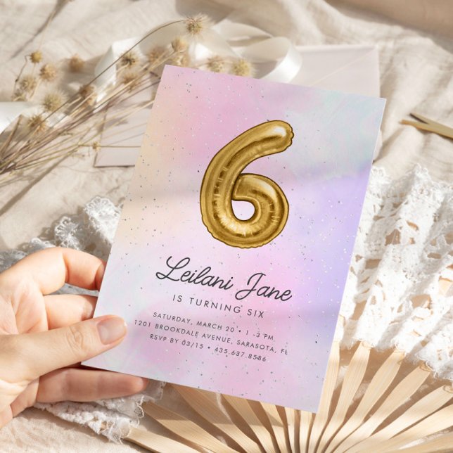 Invitation Cotton Candy Watercolor Girls 6th Birthday Balloon (Créateur téléchargé)