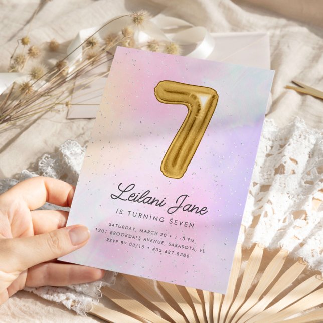 Invitation Cotton Candy Watercolor Girls 7th Birthday Balloon (Créateur téléchargé)