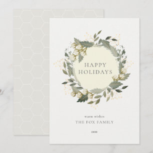 Invitation Cotton Garden Wreath Winter White Holiday Card