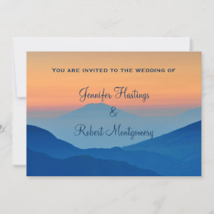Invitation Couché de soleil Montagne Poudre Mariage Bleu