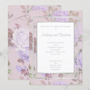 INVITATION COUCHE LILAS VIOLET ROSE FLORAL ÉLÉGANT MARIAGE