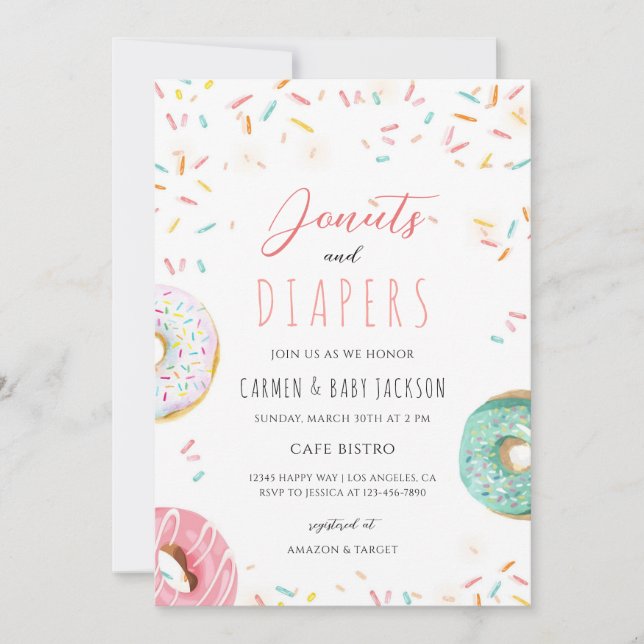 Invitation Couche pour Bébé Gâteau Donut Fête de Naissance (Devant)