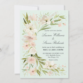 Invitation Couché rose clair Pastel Vert Coin romantique