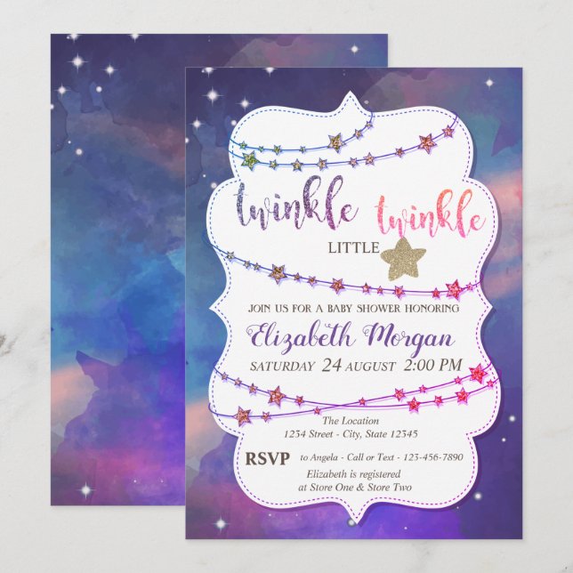 Invitation Coucher de Bébé Splash Paint Twinkle Little Star (Devant / Derrière)