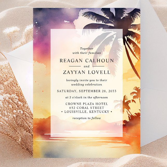 Invitation Coucher de soleil aquarelle aux Palmiers Murmurant (Créateur téléchargé)