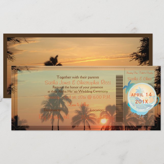 Invitation Coucher de soleil de PixDezines Boarding Pass hawa (Devant / Derrière)