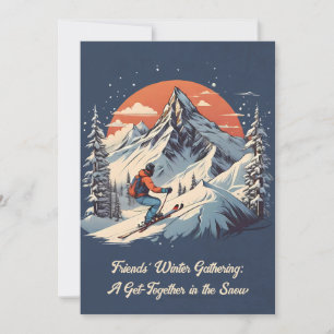 Invitation Coucher de soleil de ski de montagne vintage Amis