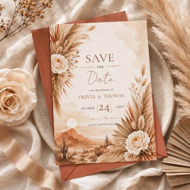 Invitation Coucher de soleil du désert Boho Save the Date (Créateur téléchargé)