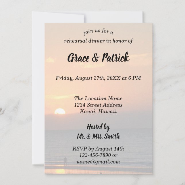 Invitation Coucher de soleil mariage avec scène de plage Silh (Devant)