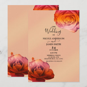 Invitation Coucher de soleil rose et orange Rose Floral Maria