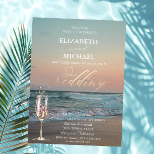Invitation Coucher de soleil sur la plage, Vagues, Mariage d'