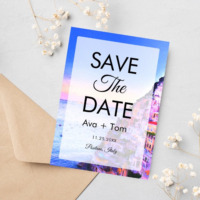 Invitation Coucher De Soleil Sur Positano, Italie Enregistrer (A sunset of Positano, Italy as a Save The Date!
)