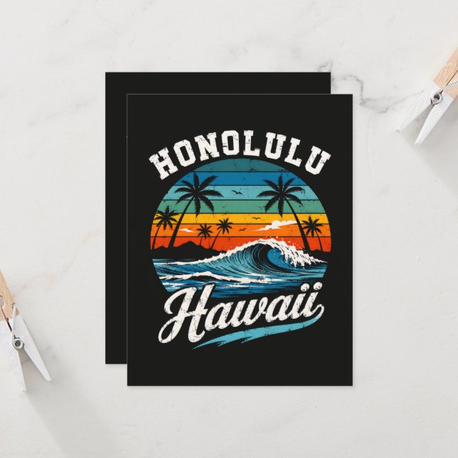 Invitation Coucher de soleil surf Honolulu Hawaï (Devant/Arrière en situation)