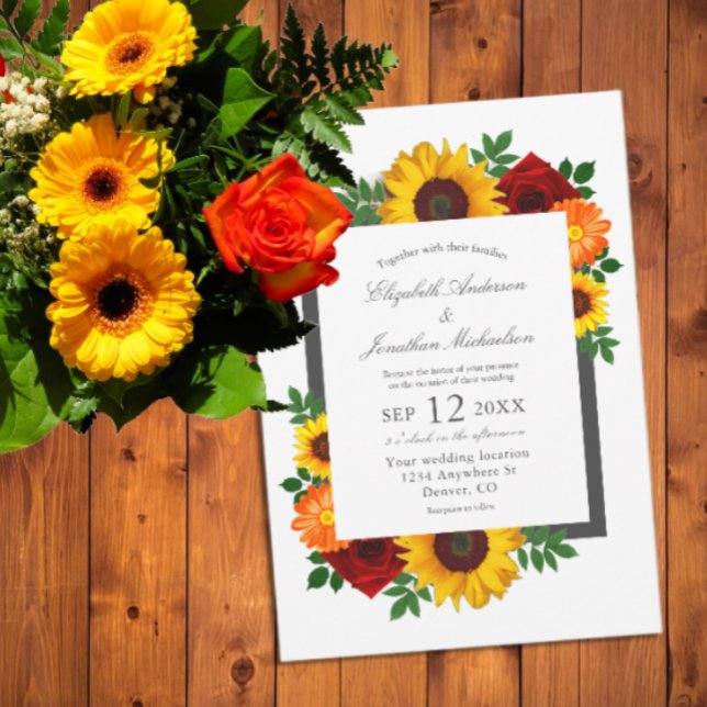 Invitation Coucher de soleil Tournesol Rose Fleurs de mariage (Créateur téléchargé)