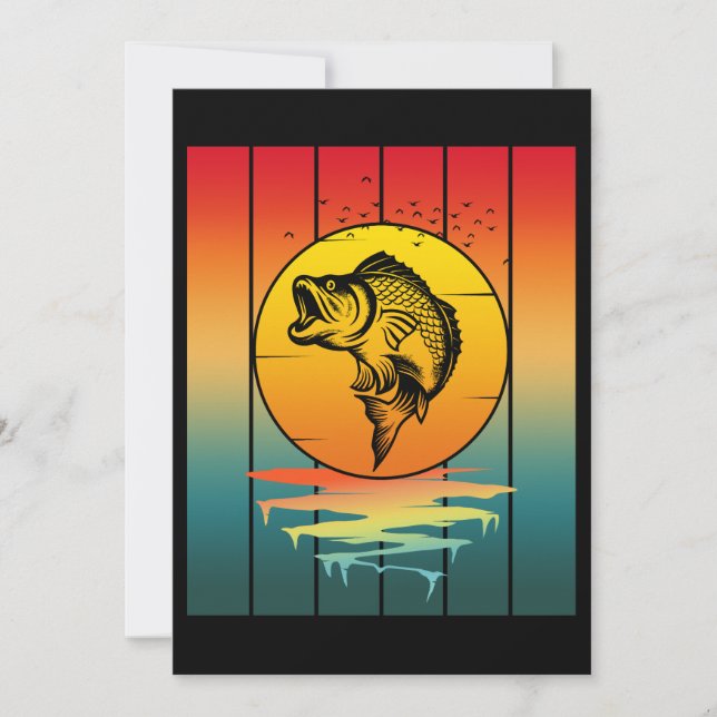 Invitation Coucher de soleil vintage pêche poisson océan (Devant)