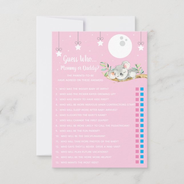 Invitation Coucher Koala Baby shower Devine Qui ?  Invita (Devant)