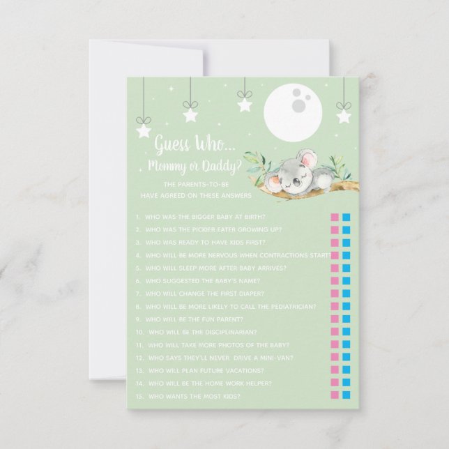 Invitation Coucher Koala Baby shower Devine Qui ?  Invita (Devant)