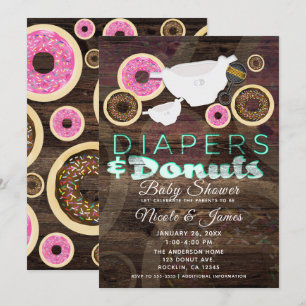 Invitation Couches et Donuts Fête Baby Shower Bois Rustique