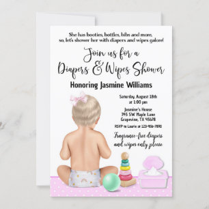 Invitation Couches et lingettes Baby Shower