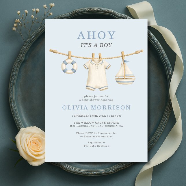 Invitation Coucou C'est un Garçon Baby Shower Linge Bleu (Créateur téléchargé)