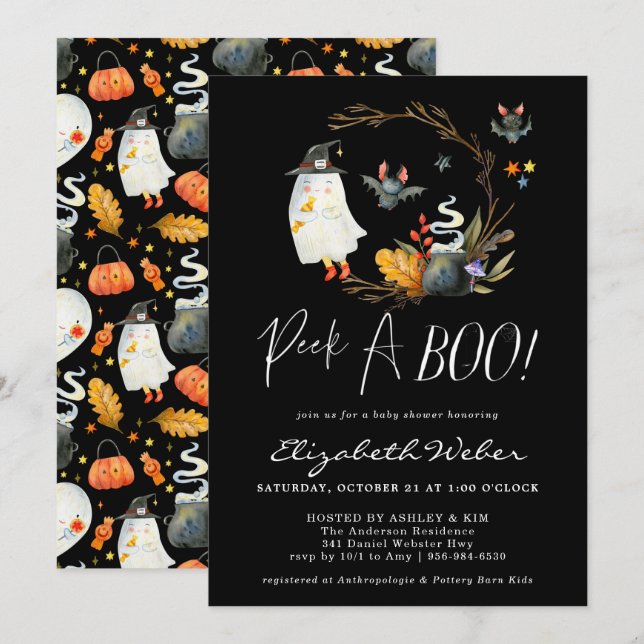 Invitation Coucou-Cou | Petite Fée Halloween Baby Shower (Devant / Derrière)