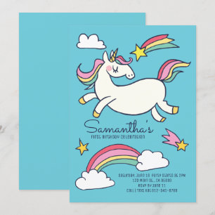 Invitation Coucou Doodle Rainbow Unicorn Stars Anniversaire