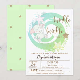 Invitation Coucou Petite Étoile, Ourson Vert Baby Shower