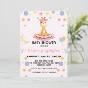 Invitation Couette girafe étoile ballon baby shower enfants