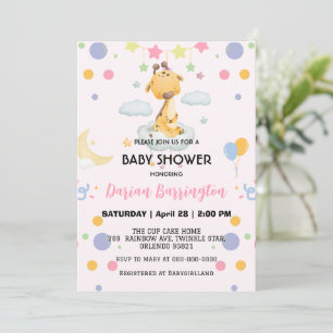 Invitation Couette girafe star ballon baby shower filles fête