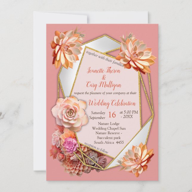 Invitation Couleur Abricot Crush avec Succulentes  (Devant)