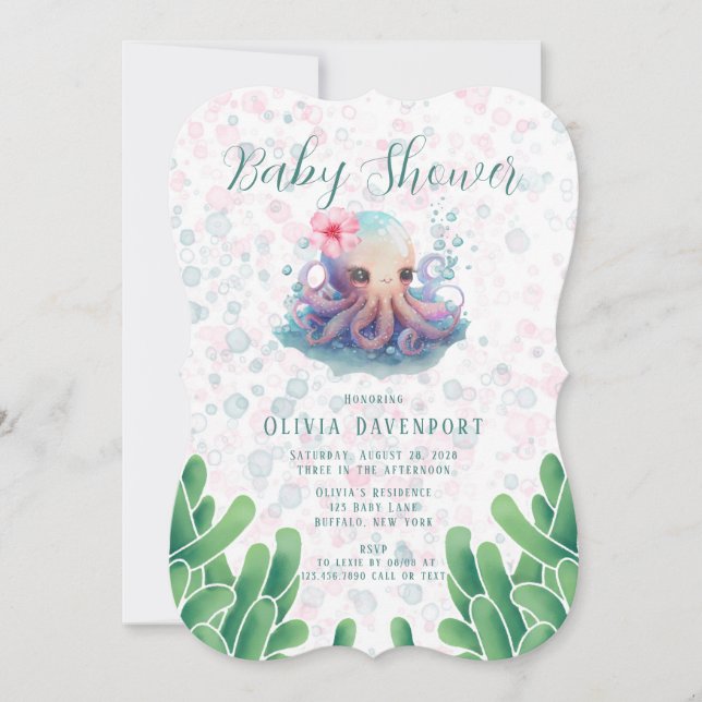 Invitation Couleur Aquarelle Cute Octopus Avec Baby shower Bu (Devant)