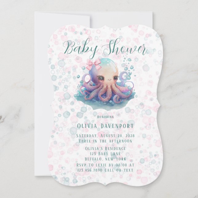 Invitation Couleur Aquarelle Cute Octopus Avec Baby shower Bu (Devant)