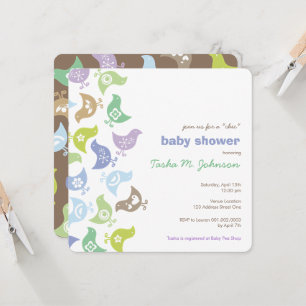 Invitation Couleur Bleu Retro Chicks Baby shower de garçon