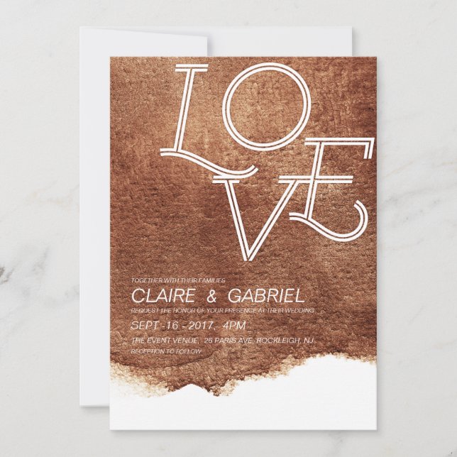 Invitation Couleur cuivre amour mariage simple moderne (Devant)