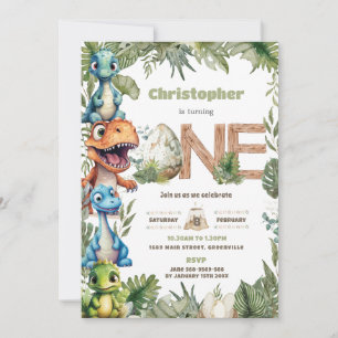 Invitation Couleur Cute Dinosaures Verdure 1er Anniversaire U