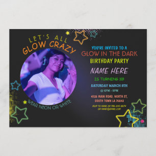 Invitation Couleur Dans L'Obscurité Anniversaire Neon Party P