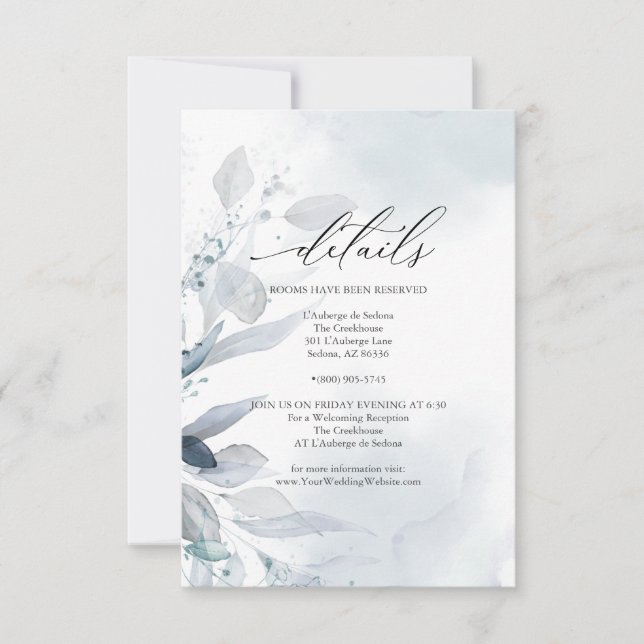 Invitation Couleur d'aquarelle bleu Dusty Détails Insérer une (Devant)