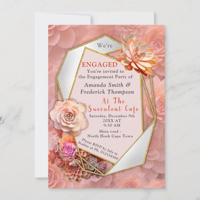 Invitation Couleur de broyage d'abricot 2024 avec succulents (Devant)